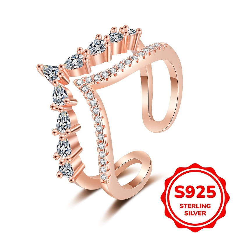 Women's S925 Sterling Silver Micro-Inlaid Zircon Double-Layer Ring